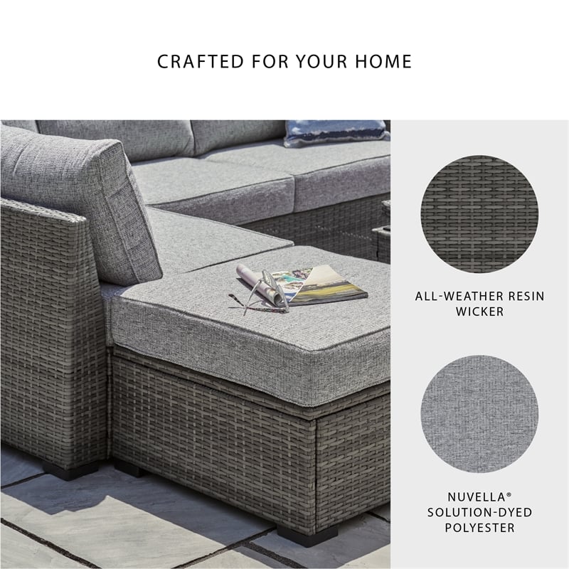 Ashley Furniture Petal Road Gray Outdoor Sectional/Ottoman/Table Set - Set of 4