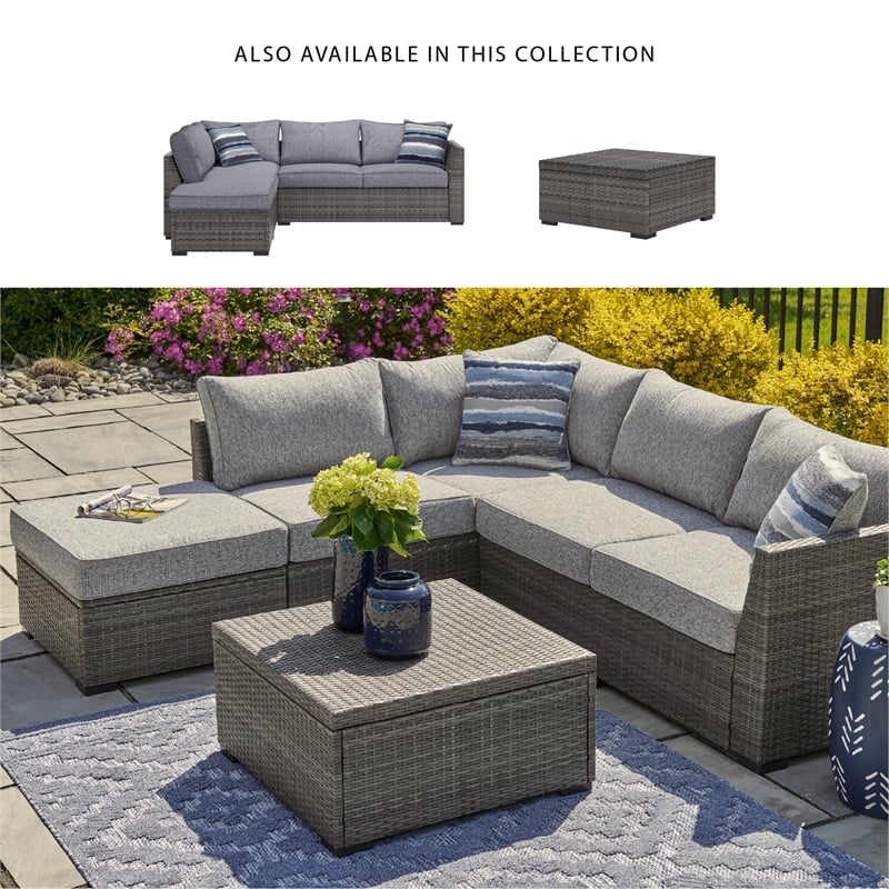 Ashley Furniture Petal Road Gray Outdoor Sectional/Ottoman/Table Set - Set of 4