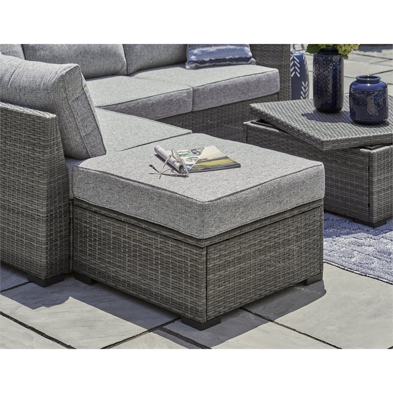 Ashley Furniture Petal Road Gray Outdoor Sectional/Ottoman/Table Set - Set of 4