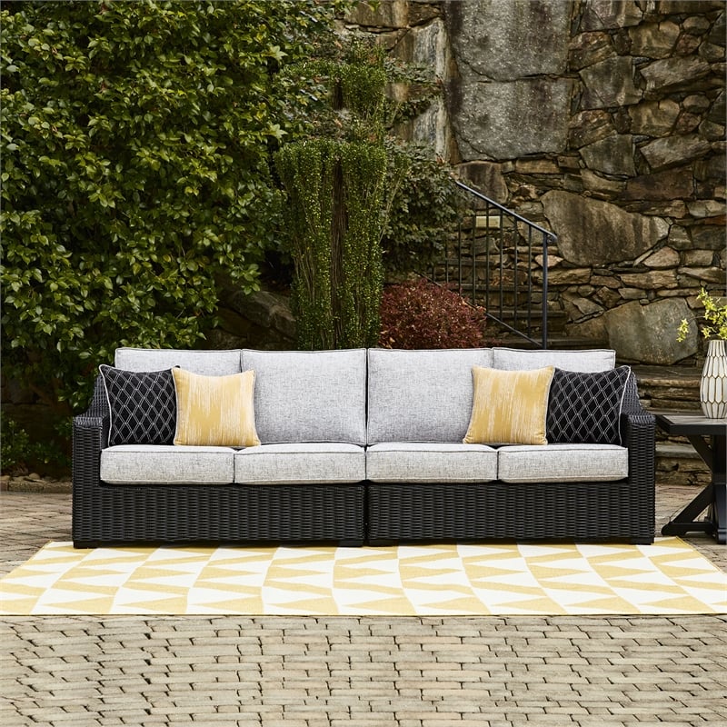 Ashley Furniture Beachcroft Black & Gray 2-Piece Outdoor Loveseat with Cushion