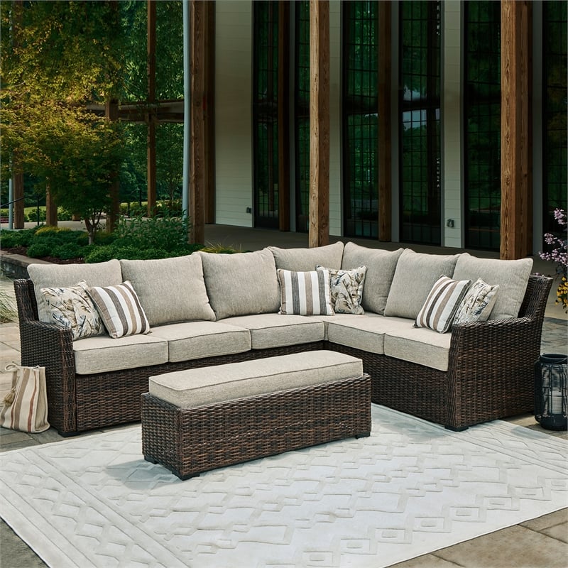 Signature Design by Ashley Brook Ranch Brown Outdoor Sectional - Set of 3