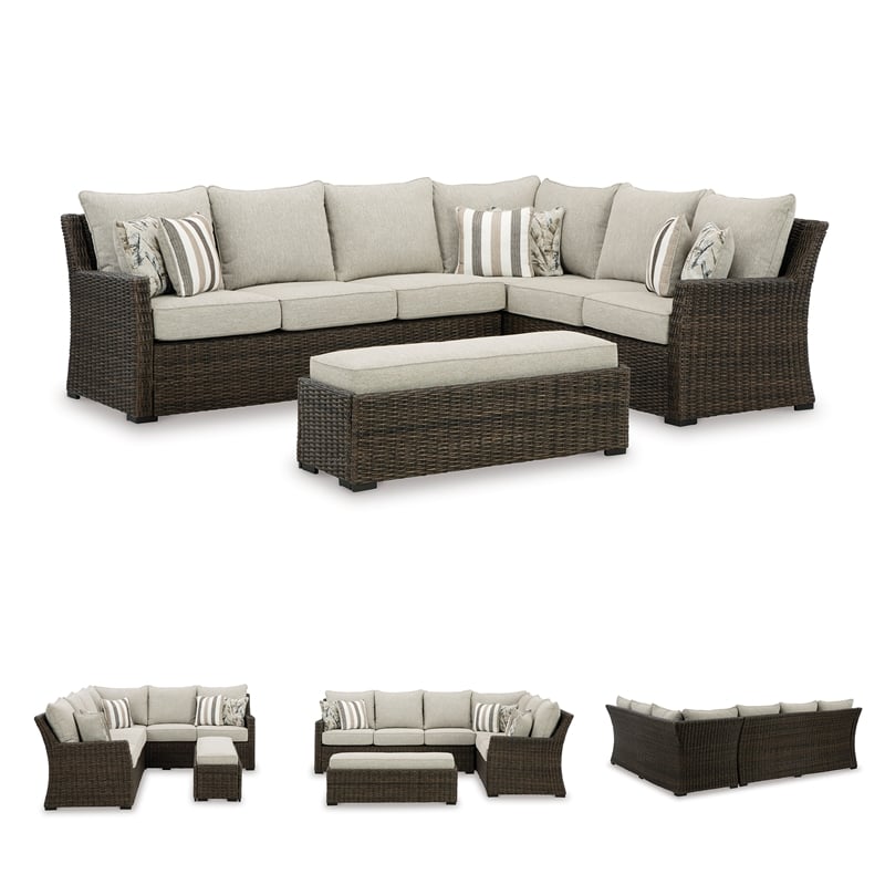 Signature Design by Ashley Brook Ranch Brown Outdoor Sectional - Set of 3