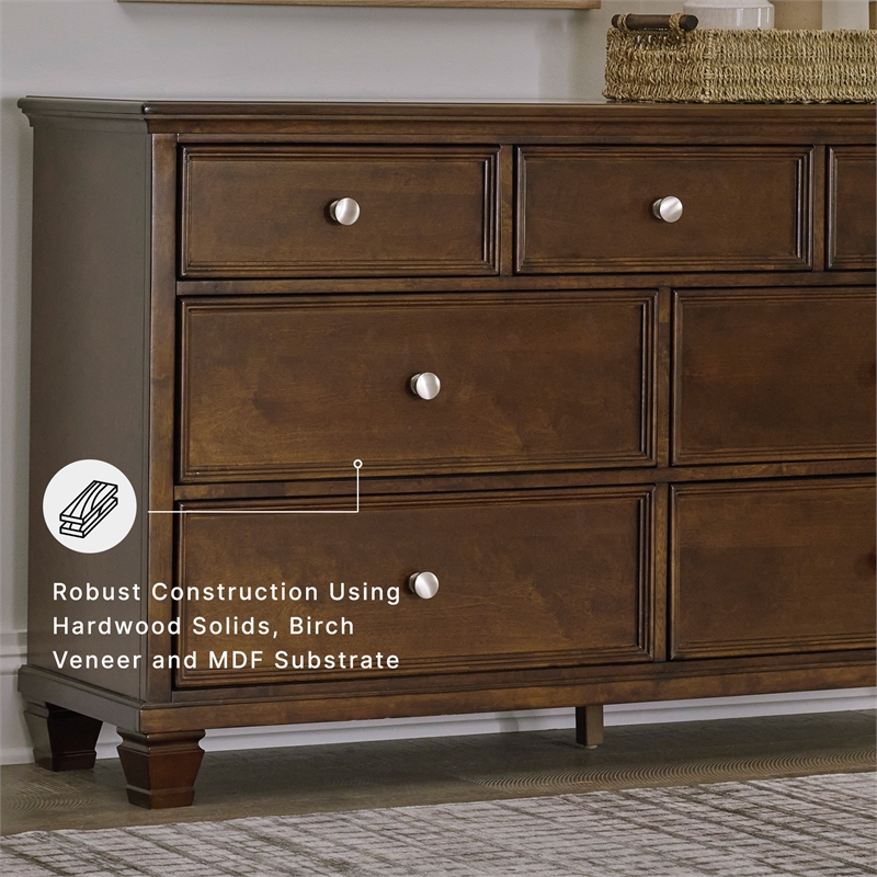 Ashley Furniture Danabrin Solid Wood 7-Drawer Bedroom Dresser in Brownish Cherry