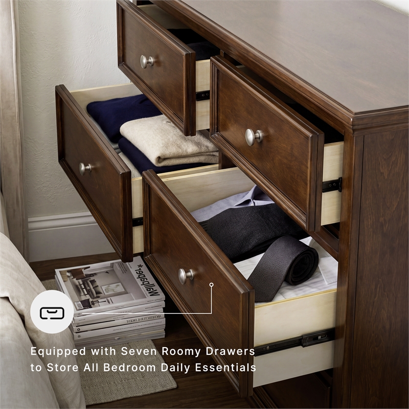 Ashley Furniture Danabrin Solid Wood 7-Drawer Bedroom Dresser in Brownish Cherry