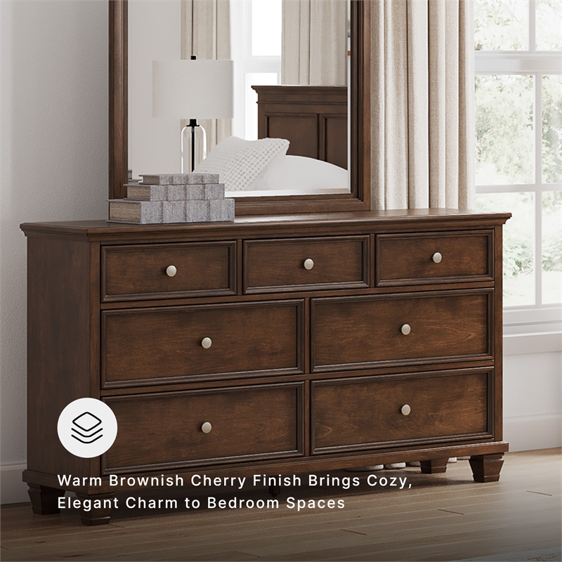 Ashley Furniture Danabrin Solid Wood 7-Drawer Bedroom Dresser in Brownish Cherry