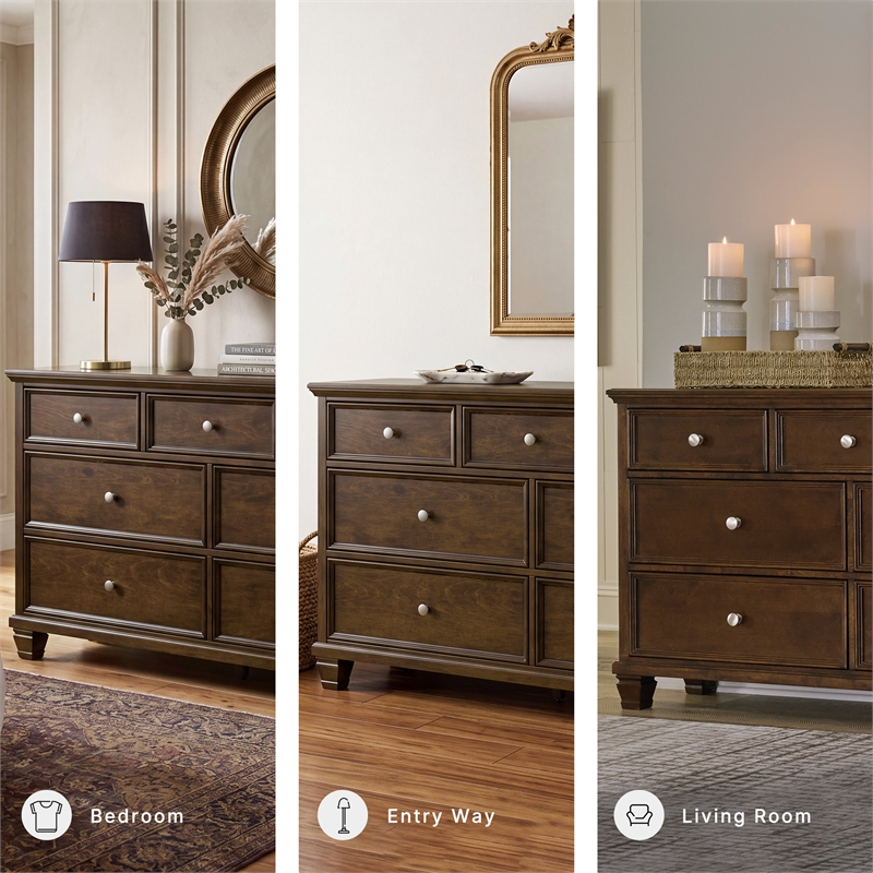 Ashley Furniture Danabrin Solid Wood 7-Drawer Bedroom Dresser in Brownish Cherry