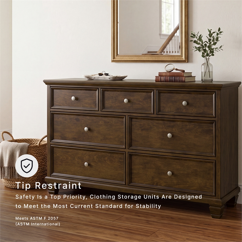 Ashley Furniture Danabrin Solid Wood 7-Drawer Bedroom Dresser in Brownish Cherry