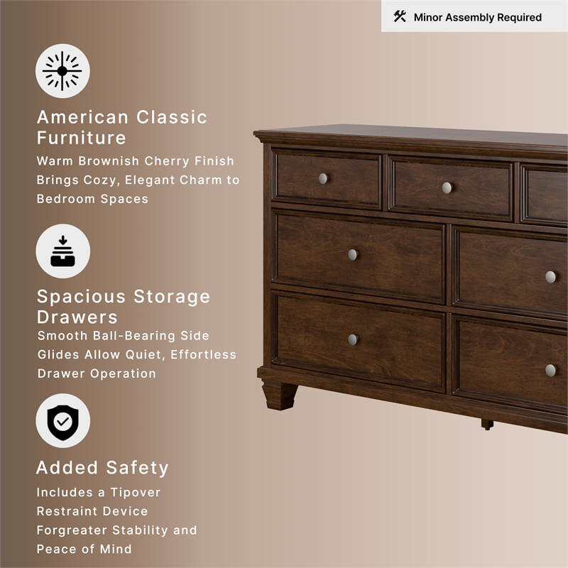 Ashley Furniture Danabrin Solid Wood 7-Drawer Bedroom Dresser in Brownish Cherry