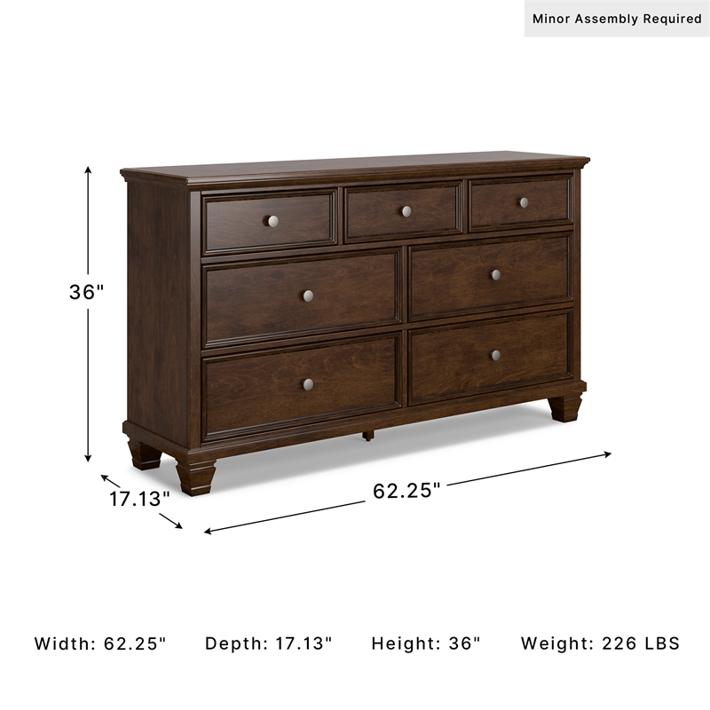 Ashley Furniture Danabrin Solid Wood 7-Drawer Bedroom Dresser in Brownish Cherry
