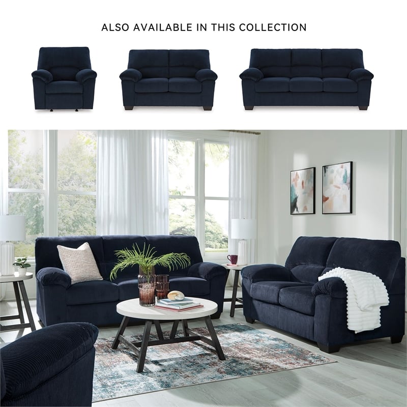 Ashley Furniture SimpleJoy Polyester Upholstered Sofa in Navy