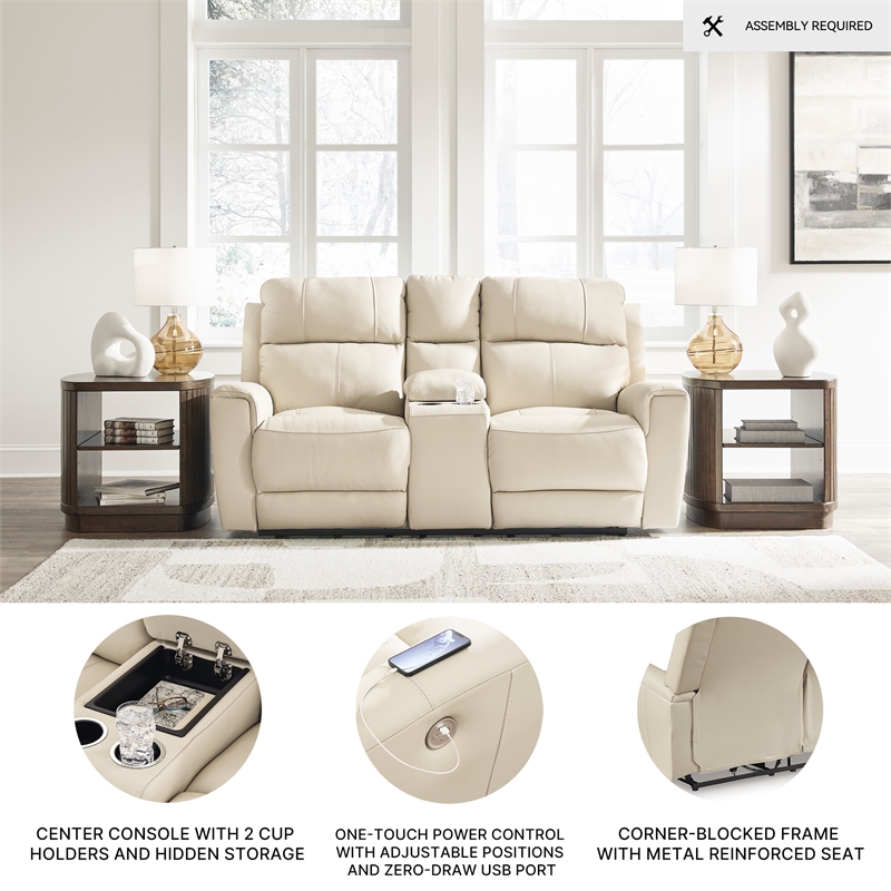 Signature Design by Ashley Dahlmoore Beige Power Reclining Loveseat with Console