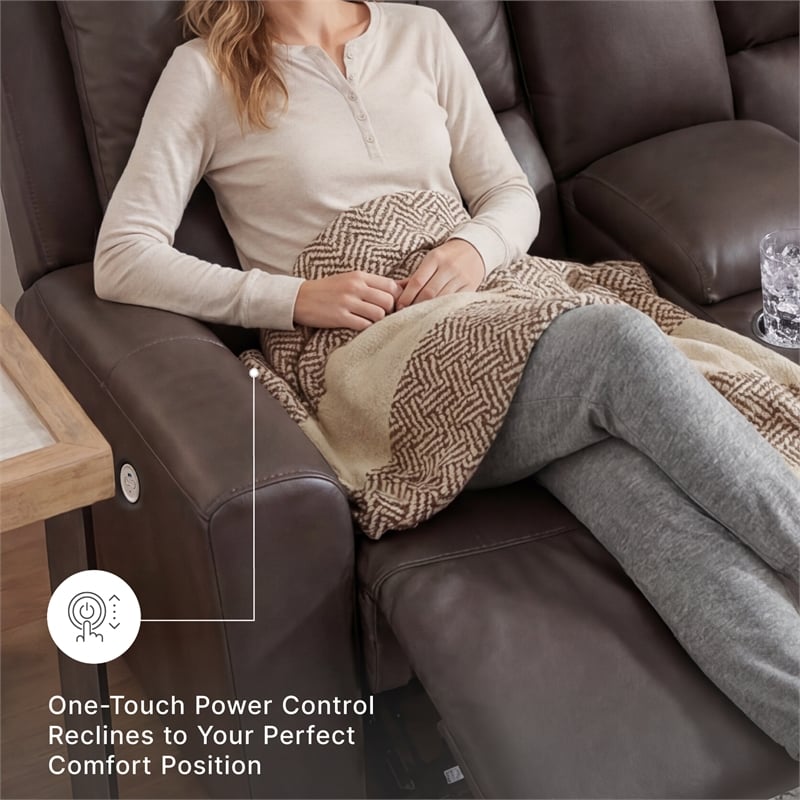 Signature Design by Ashley Boxmere Brown Power Reclining Loveseat with Console