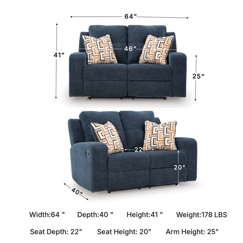 Signature Design by Ashley Danum Blue Reclining Loveseat