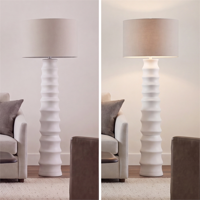 Signature Design by Ashley Veraleigh Polyresin Floor Lamp w/Fabric Shade White