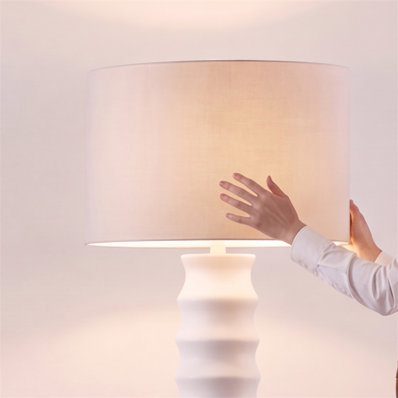Signature Design by Ashley Veraleigh Polyresin Floor Lamp w/Fabric Shade White