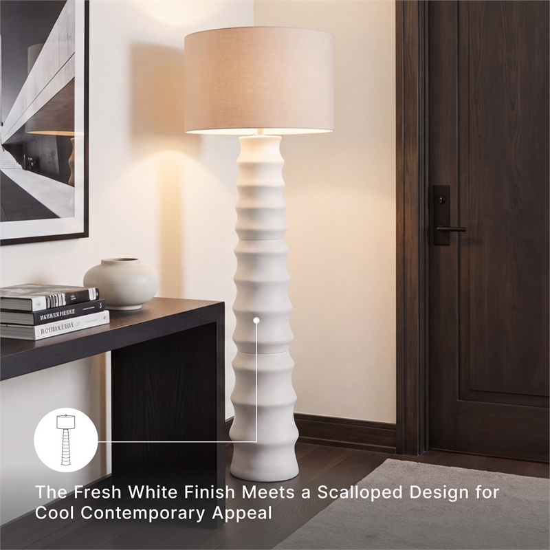 Signature Design by Ashley Veraleigh Polyresin Floor Lamp w/Fabric Shade White