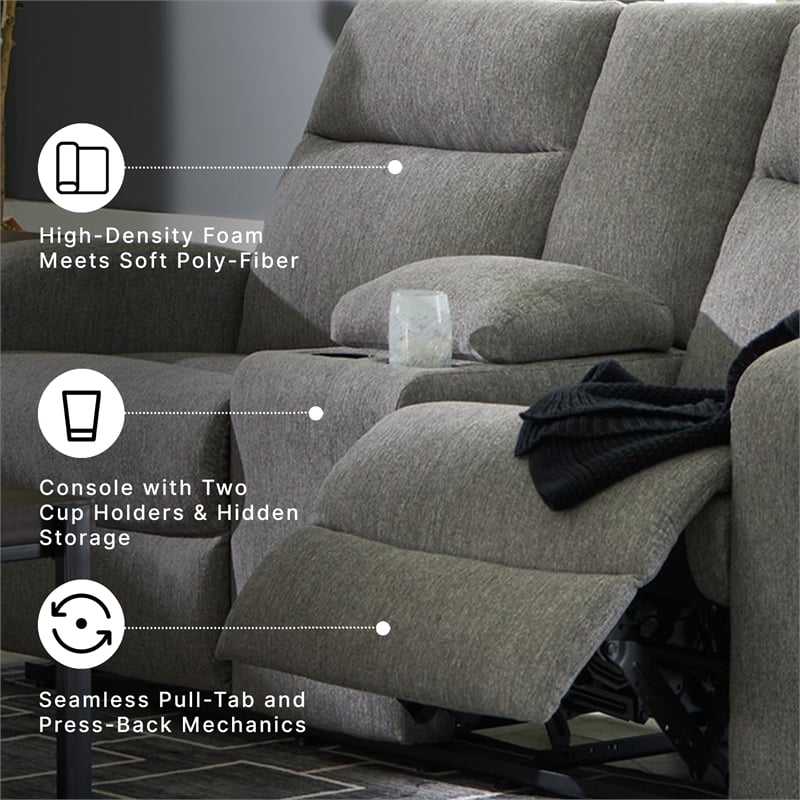 Signature Design by Ashley Carrigan Lane Gray Reclining Loveseat with Console