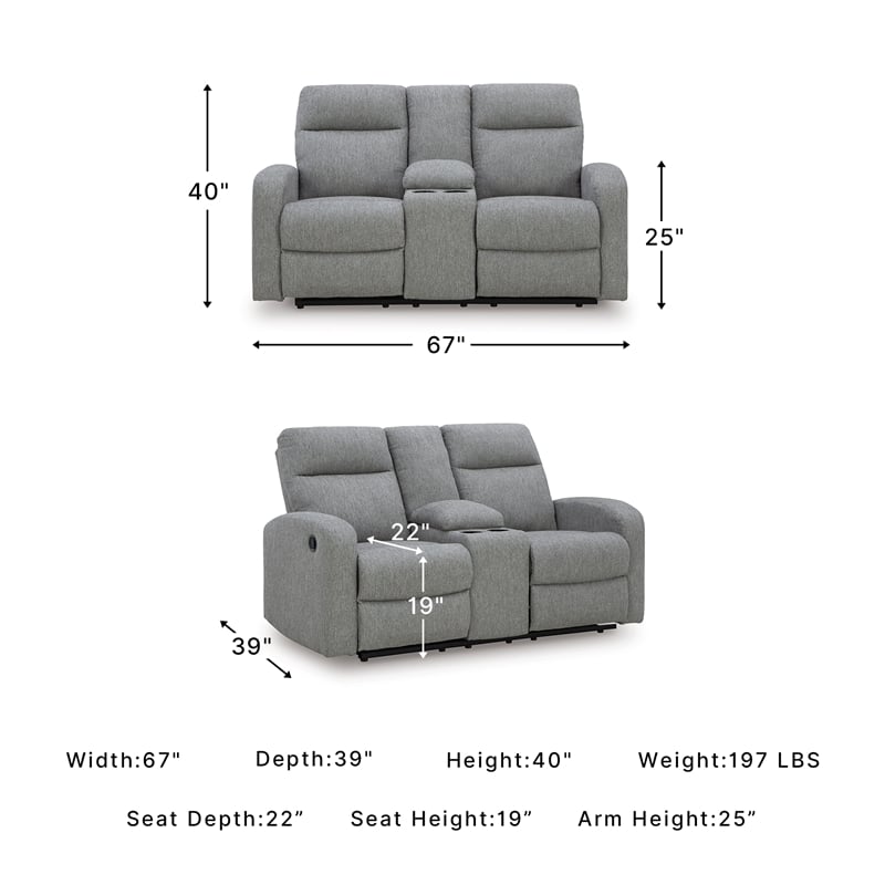 Signature Design by Ashley Carrigan Lane Gray Reclining Loveseat with Console