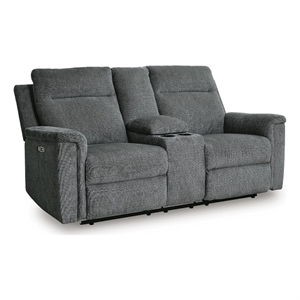 Signature Design by Ashley Brighton Hollow Power Reclining Loveseat in Dark Gray
