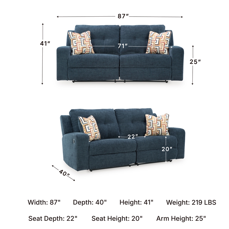 Signature Design by Ashley Merivale Reclining Sofa in Blue