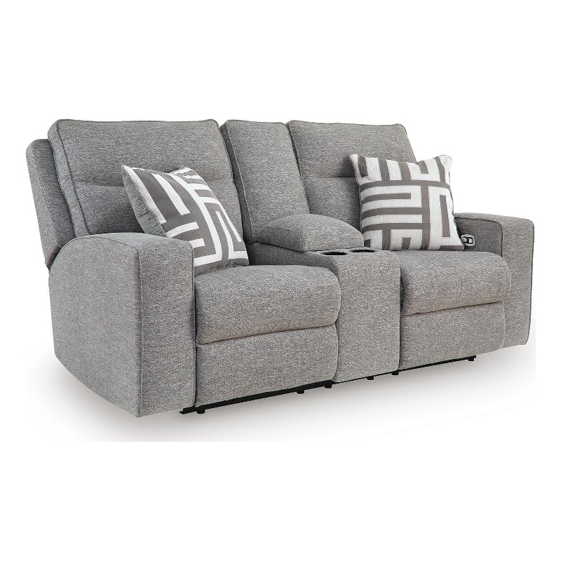 Signature Design Bramblegate Power Reclining Loveseat with Console in Pewter