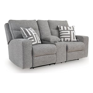 Signature Design Bramblegate Power Reclining Loveseat with Console in Pewter