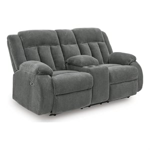 Signature Design Carraway Power Reclining Loveseat with Console in Steel
