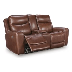 Signature Design Thornfield Power Reclining Loveseat with Console in Mahogany