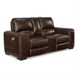 Signature Design Rosethorne Power Reclining Loveseat with Console in Walnut