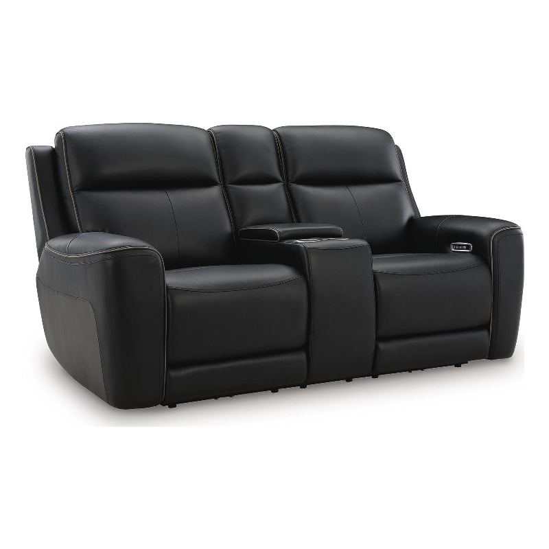 Signature Design Bracken Row Power Reclining Loveseat with Console in Onyx