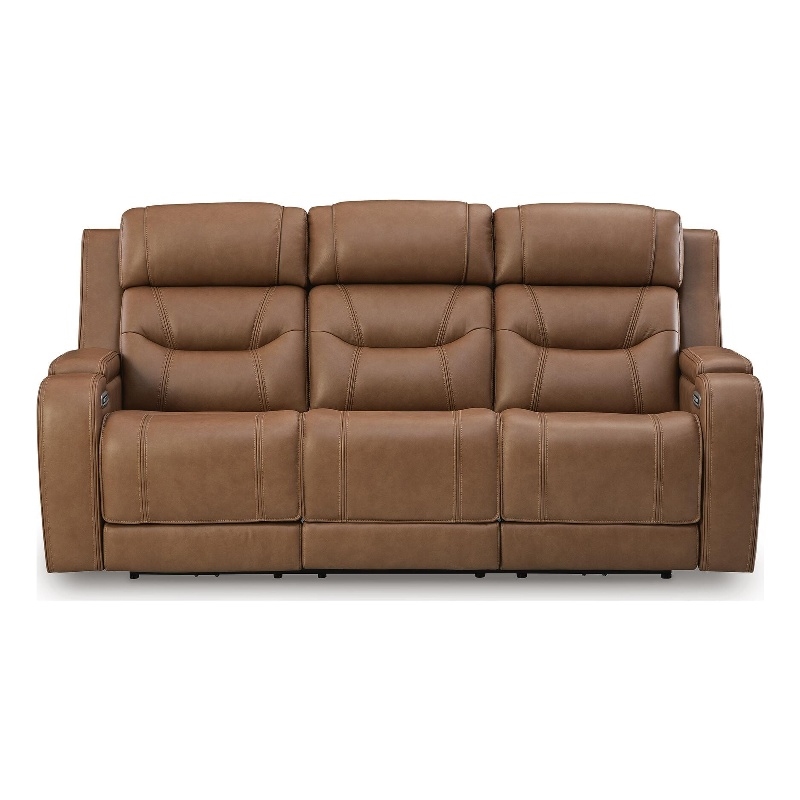 Signature Design Serenwick Power Reclining Sofa with Audio Seating in Caramel