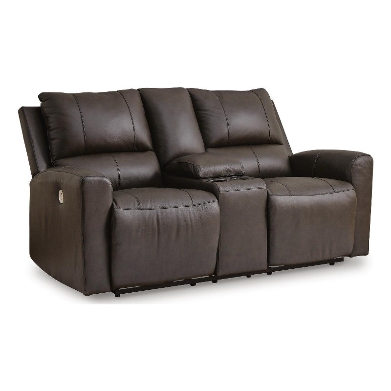 Signature Design by Ashley Power Reclining Loveseat with Console in Dark Gray