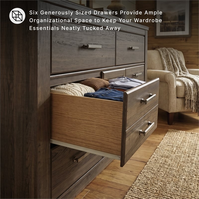 Ashley Furniture Furniture Juararo 6 Drawer Dresser in Mocha