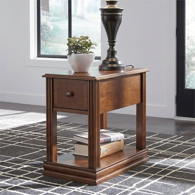 Signature Design by Ashley Furniture Breegin 1 Drawer End Table in Cherry