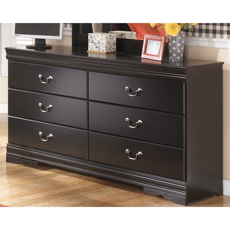 Ashley Furniture Huey Vineyards 6 Drawer Wood Double Dresser in Black