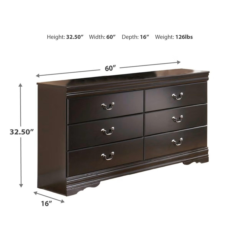 Ashley Furniture Huey Vineyards 6 Drawer Wood Double Dresser in Black