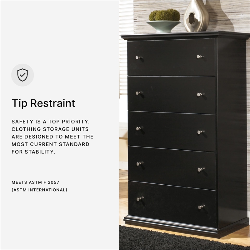 Signature Design by Ashley Maribel 5 Drawer Wood Chest in Black