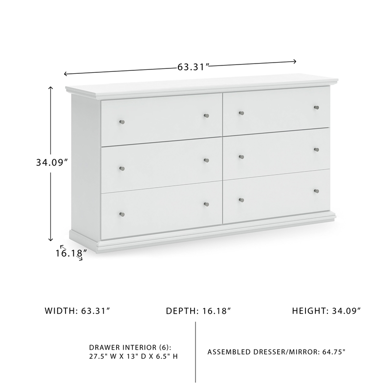 Ashley Furniture Bostwick Shoals 6 Drawer Wood Double Dresser in White