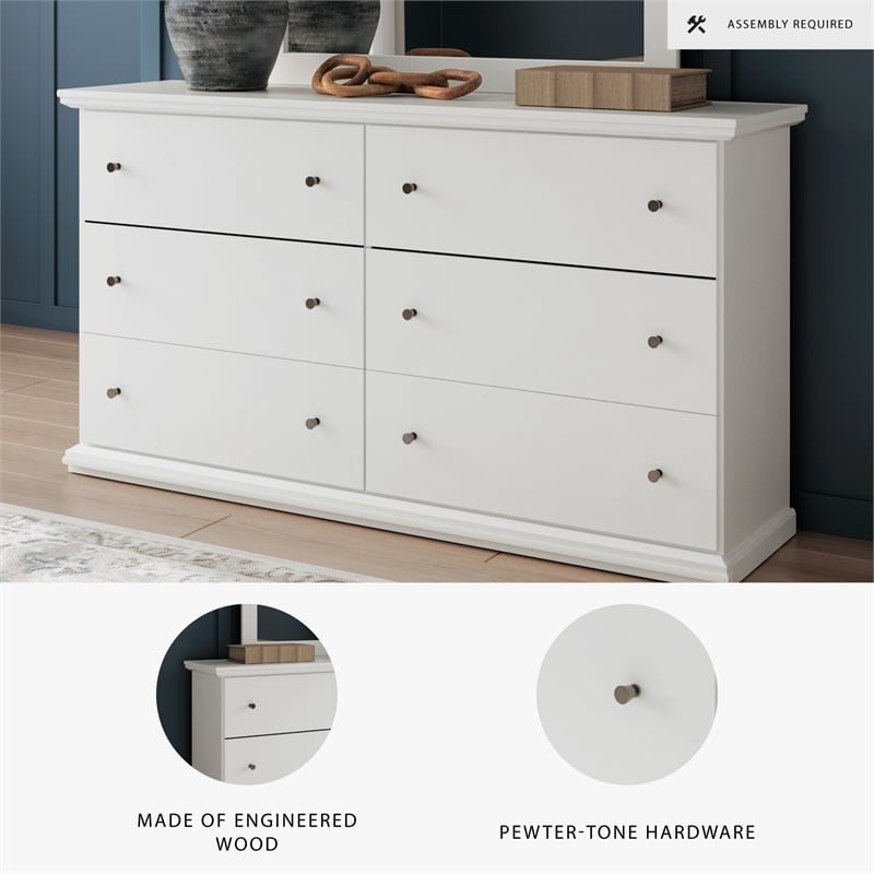 Ashley Furniture Bostwick Shoals 6 Drawer Wood Double Dresser in White