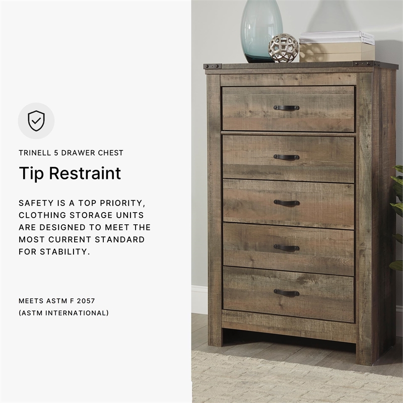 Signature Design by Ashley Trinell 5 Drawer Wood Chest in Brown