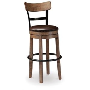 Ashley Furniture Pinnadel 30&quot Faux Leather Swivel Bar Stool in Light Brown