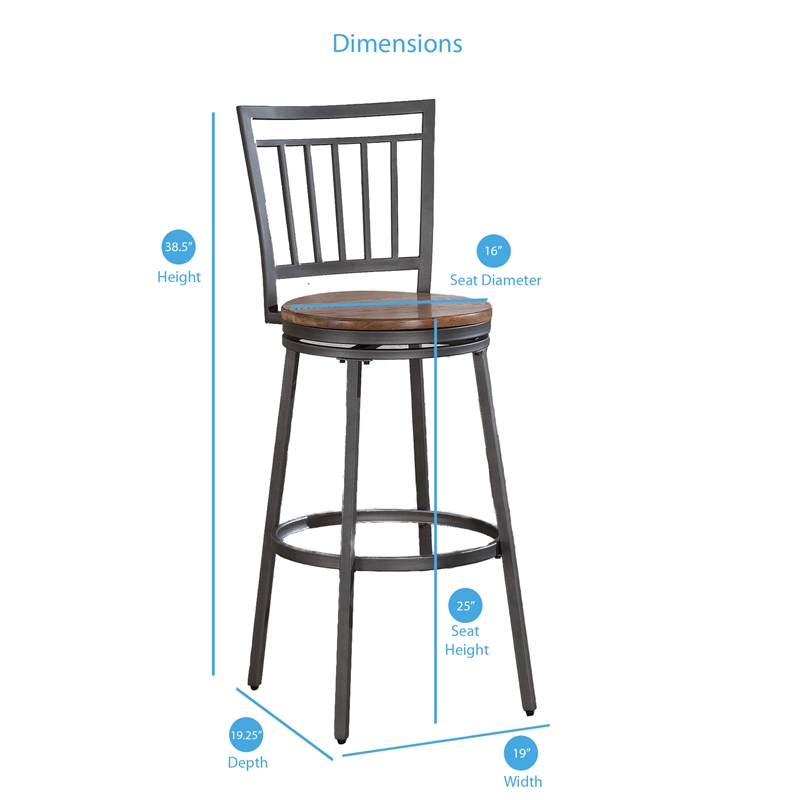American Woodcrafters Filmore 25-inch Slate Gray Metal Swivel Counter Bar Stool