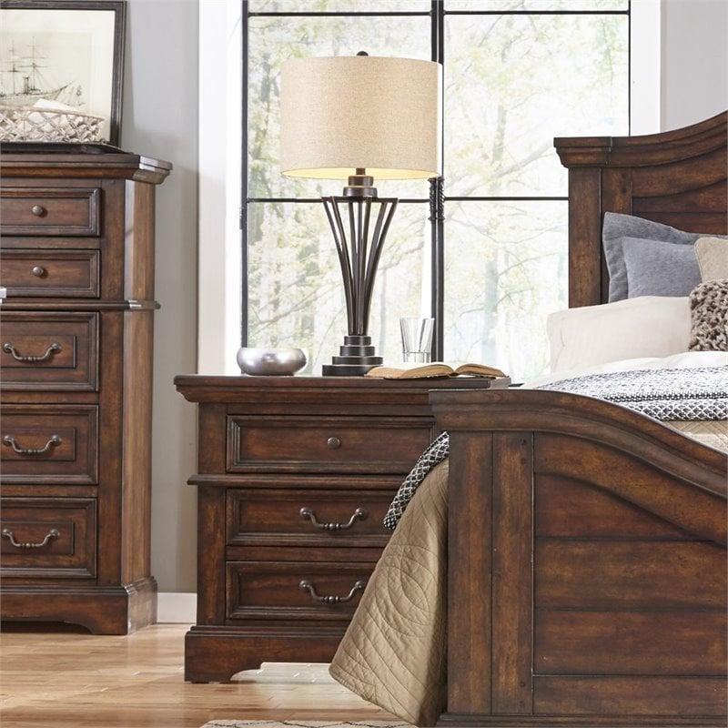 American Woodcrafters Stonebrook Tobacco Brown Wood 3-drawer Nightstand