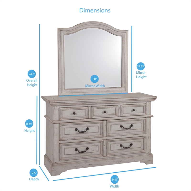 American Woodcrafters Stonebrook Antique Gray Wood 7-Drawer Dresser with Mirror