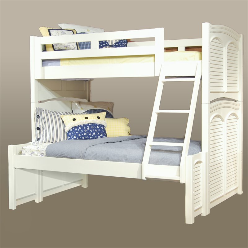 Cottage Traditions Solid Wood Twin Over Full Bunk Bed in Eggshell White