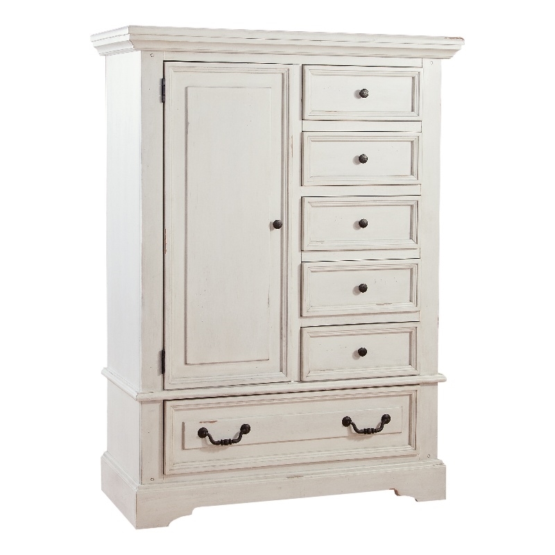 American Woodcrafters Stonebrook Antique White Wood Gentleman's Chest