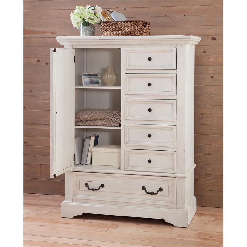 American Woodcrafters Stonebrook Antique White Wood Gentleman's Chest