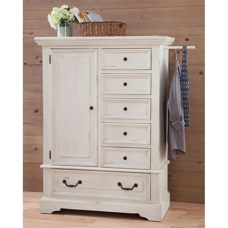 American Woodcrafters Stonebrook Antique White Wood Gentleman's Chest