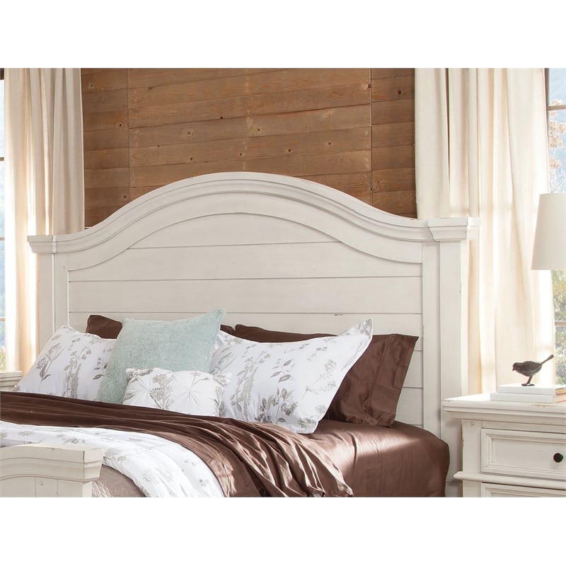 American Woodcrafters Stonebrook Antiqued White Wood King Panel Headboard