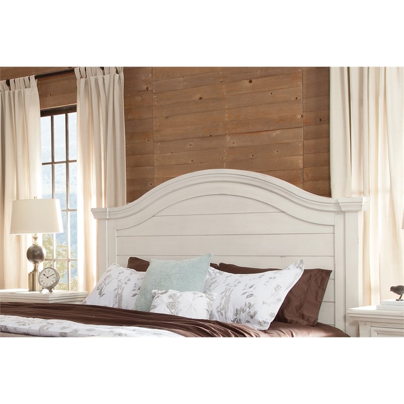 American Woodcrafters Stonebrook Antiqued White Wood King Panel Headboard